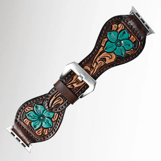 Teal Bloom Tooled Leather Smart Watch Band by American Darling