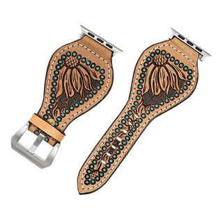 Turquoise Wildflower Tooled Leather Smart Watch Band by American Darling