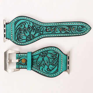 Aqua Sunflower Tooled Leather Smart Watch Band by American Darling