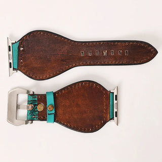 Aqua Sunflower Tooled Leather Smart Watch Band by American Darling