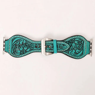 Aqua Sunflower Tooled Leather Smart Watch Band by American Darling