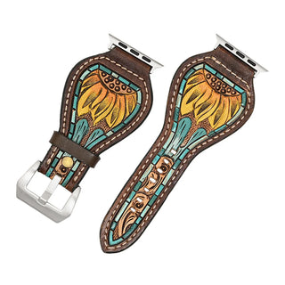 Sunflower Tooled Leather Smart Watch Band by American Darling