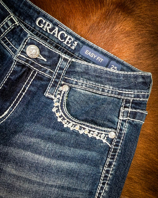 Desert Loom Aztec Bootcut Jeans in Dark Wash by Grace in LA
