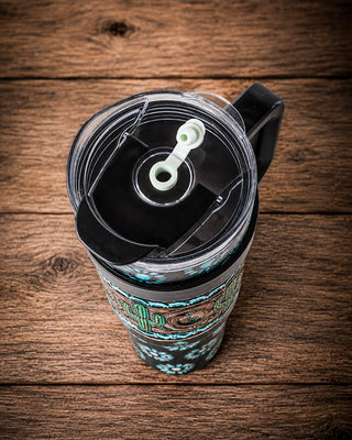 Wide Wyoming Concho Crest Tooled Leather Tumbler by Myra Bag