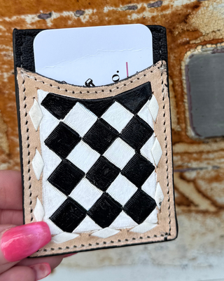 Harlow Checkered Leather Card Holder in Black and White by Countryside Co.