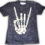 Skeleton Rock Hand Sign Tee - Vintage Black