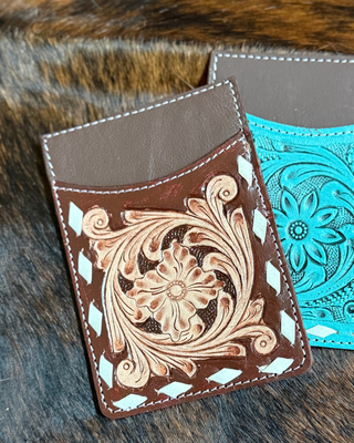 Maren Tooled Leather Card Holder in Brown by Countryside Co.