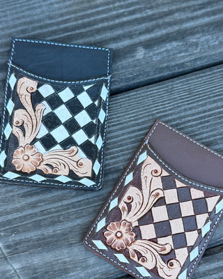 Hadley Checkered Leather Card Holder in Brown by Countryside Co.