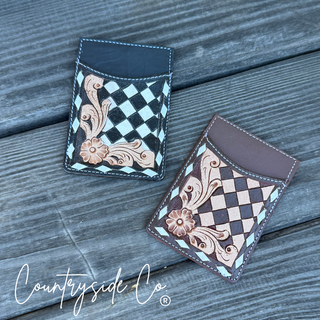 Hadley Checkered Leather Card Holder in Turquoise and Black by Countryside Co.