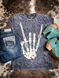 Skeleton Rock Hand Sign Tee - Vintage Black