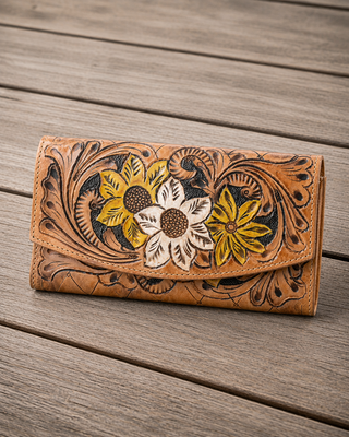Brown Garden Tooled Leather Wallet by Myra Bag