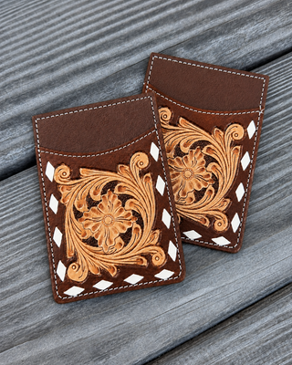 Maren Tooled Leather Card Holder in Brown by Countryside Co.