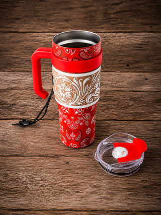 Wide Wyoming Red Bandana Tooled Leather Tumbler by Myra Bag