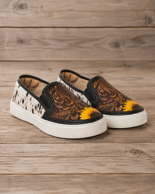 Sunflower Trail Hair-On Leather Slip On Sneakers in Brown by Myra Bag