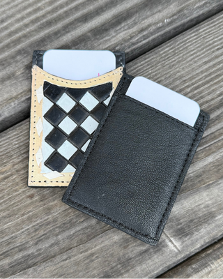 Harlow Checkered Leather Card Holder in Black and White by Countryside Co.