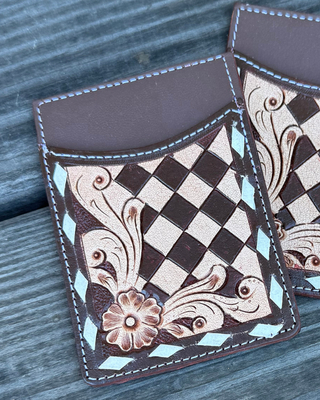Hadley Checkered Leather Card Holder in Brown by Countryside Co.