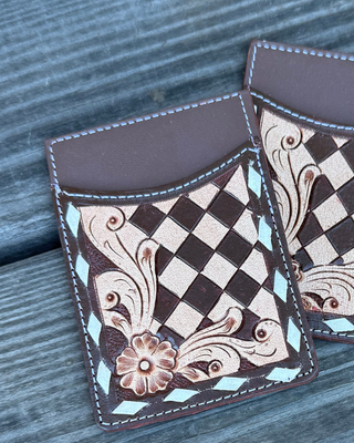 Hadley Checkered Leather Card Holder in Turquoise by Countryside Co.