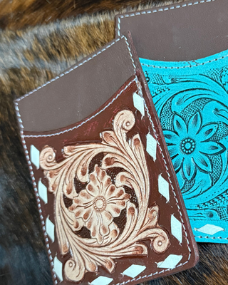 Maren Tooled Leather Card Holder in Brown by Countryside Co.
