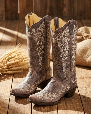 Bonebloom Embroidered Snip Toe Boots in Brown by Corral Boots