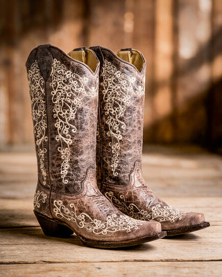 Bonebloom Embroidered Snip Toe Boots in Brown by Corral Boots