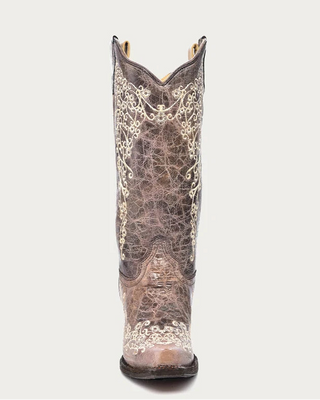 Bonebloom Embroidered Snip Toe Boots in Brown by Corral Boots