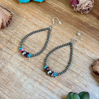 Violet Confetti Spiny Oyster & Turquoise Teardrop Earrings