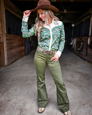 Carpenter Trouser Jeans in Army Green by Cowgirl Tuff
