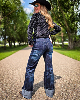 DFMI Dark Big Cuff Wide Leg Jeans in Dark Wash by Cowgirl Tuff
