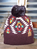 C.C. - Aztec - Pom Beanie - Dark Berry - Western Accessory - Winter Hat - Bronco Western Supply Co.