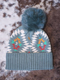 C.C. - Aztec - Pom Beanie - Green - Western Accessory - Winter Hat - Bronco Western Supply Co.