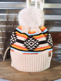 C.C. - Aztec - Pom Beanie - Beige - Western Accessory - Winter Hat - Bronco Western Supply Co.