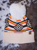 C.C. - Aztec - Pom Beanie - Beige - Western Accessory - Winter Hat - Bronco Western Supply Co.