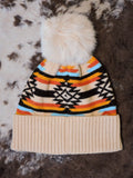 C.C. - Aztec - Pom Beanie - Beige - Western Accessory - Winter Hat - Bronco Western Supply Co.