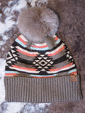 C.C. - Aztec - Pom Beanie - Brown - Western Accessory - Winter Hat - Bronco Western Supply Co.