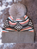 C.C. - Aztec - Pom Beanie - Brown - Western Accessory - Winter Hat - Bronco Western Supply Co.