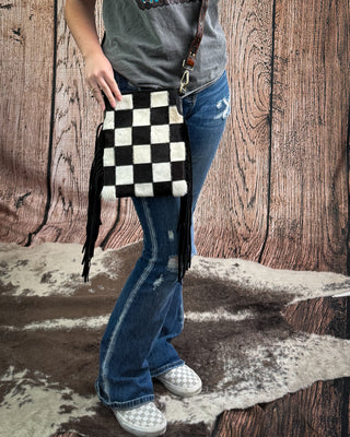 Stockyard Checkered Cowhide Fringe Purse by Countryside Co.