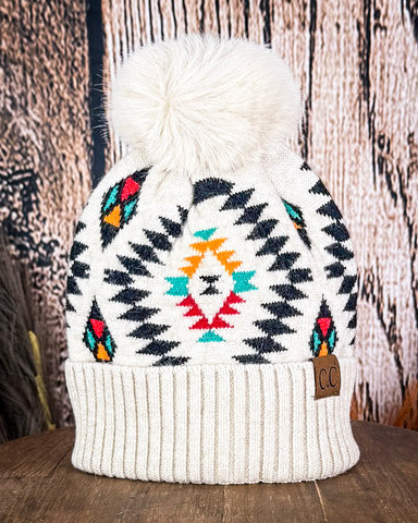 C.C. Aztec Pom Beanie - Beige