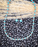 Blue River Fashion Choker Necklace Set on back pebbles and wheat.