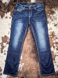 Denim Flannel Jeans on cowhide rug 