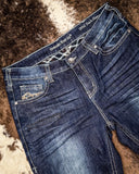 Denim Flannel Jeans on cowhide rug 
