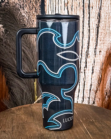 The Turquoise Outlaw – 40oz Boot Stitch Tumbler with Handle