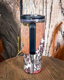 Honky Tonk Angel – 30oz Cow Print Tumbler with Handle