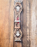 Apple Watch Fashion Band - Bone and Bloom displayed on wooden table.