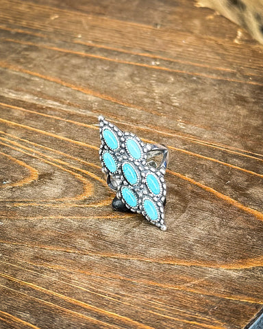 Achilles Adjustable Genuine Turquoise Ring displayed.