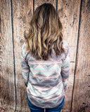 Burned Out Long Sleeve Aztec Top modeled on person.