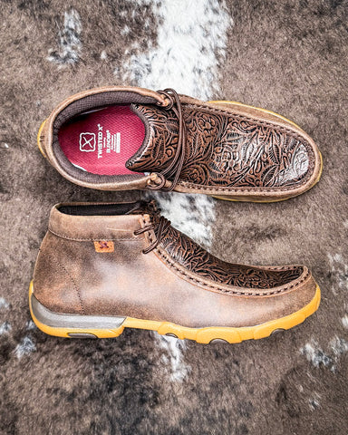 Embossed Twisted X Driving moc on a textured surface