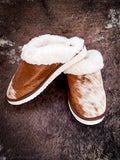 Myra Bag - Alamosa Hair-on Hide Lined Slippers in Brown & White - Bronco Western Supply Co.