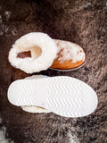 Myra Bag - Alamosa Hair-on Hide Lined Slippers in Brown & White - Bronco Western Supply Co.