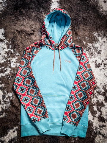 Punchy Hooey Ladies Hoodie - Turquoise/Tan - Bronco Western Supply Co.