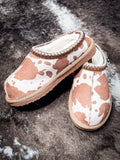 Sparks Slipper - Cream/Tan - Cow Print - Very G - Bronco Western Supply Co.